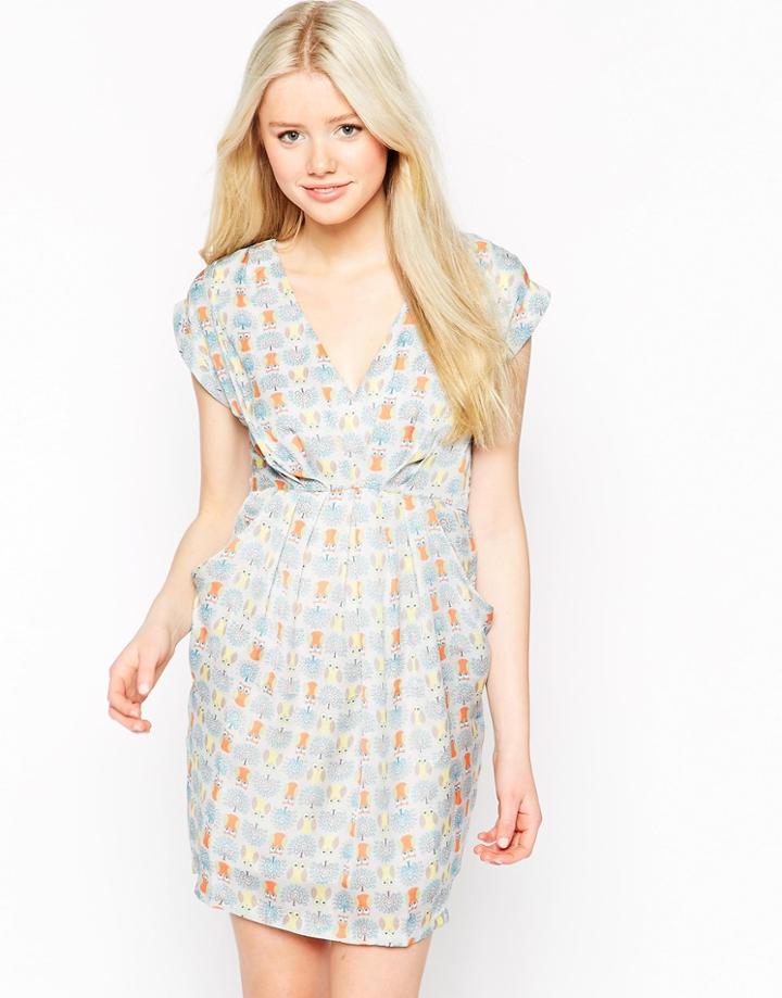 Traffic People Flatter Me Dress In Owl And Tree Print - Gray