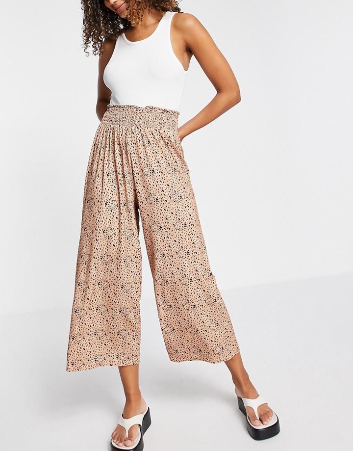 Asos Design Shirred Waist Culotte In Ditsy Animal Print-multi