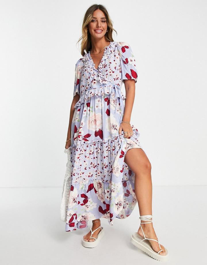 Y.a.s Tiered Ruffle Midi Dress In Floral-multi