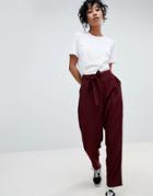 Pieces Tie Waist Tailored Pants - Red