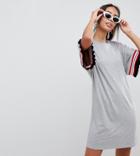 Asos Design Tall T-shirt Dress In Gray Marl With Frill Tipped Sleeve - Gray