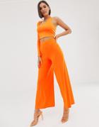 Asos Design Two-piece Slinky Wide Leg Pants - Orange