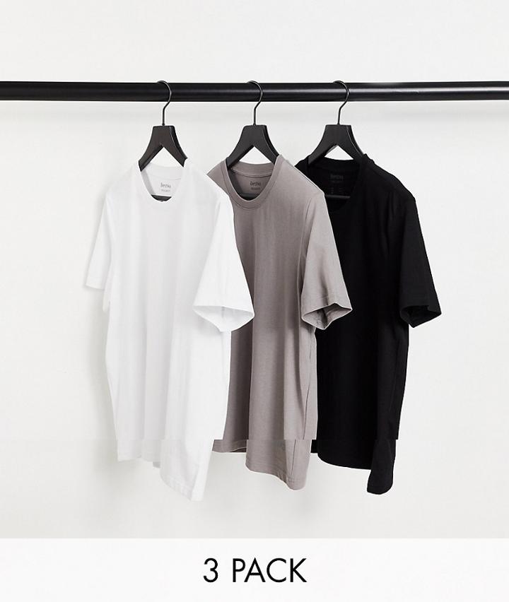 Bershka 3-pack T-shirts In Black, White And Gray-multi
