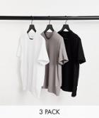 Bershka 3-pack T-shirts In Black, White And Gray-multi