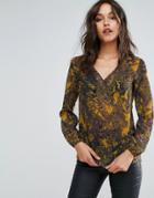 Sisley V Neck Sheer Printed Blouse - Multi