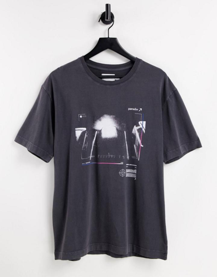 Topman Surveillance Print T-shirt In Washed Black