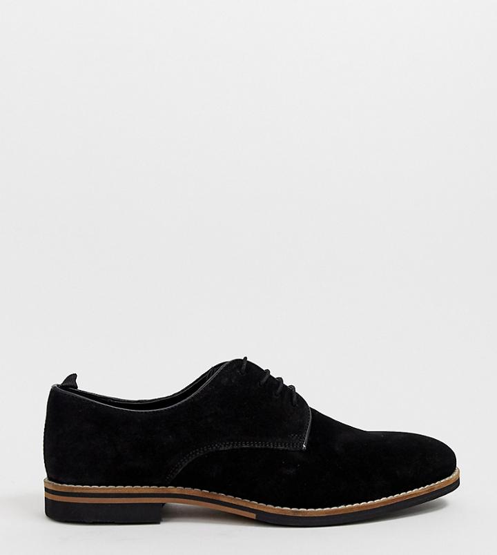 Asos Design Wide Fit Lace Up Shoes In Black Suede With Contrast Sole - Black