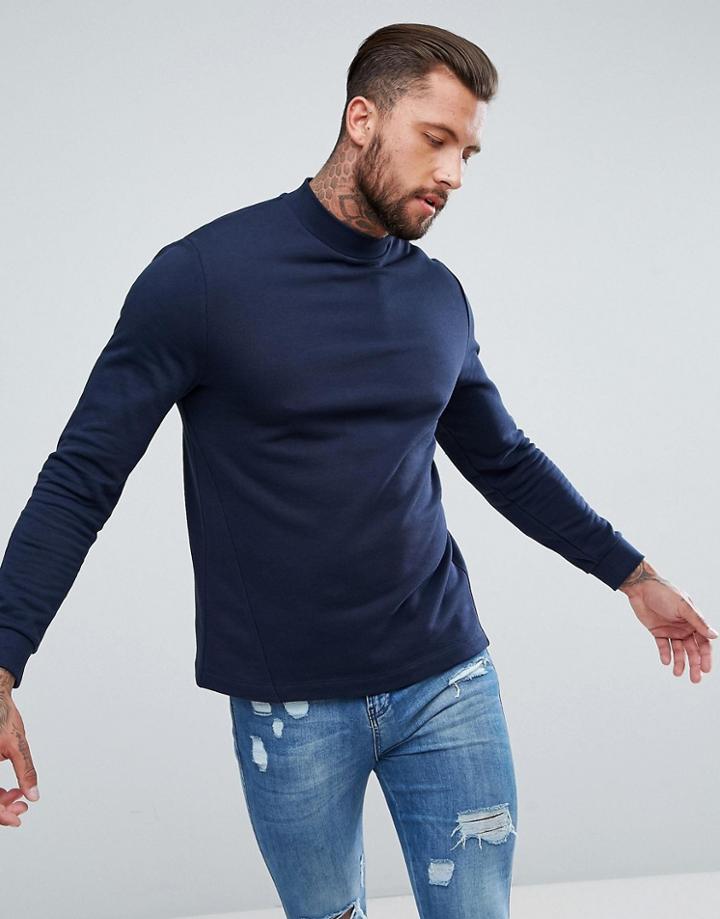 Asos Sweatshirt With Side Panels In Navy - Navy