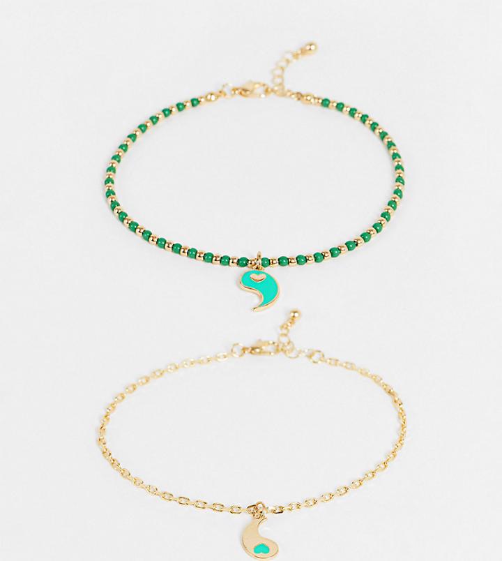 Reclaimed Vintage Inspired Unisex 90's Anklet With Yin Yang Charms In Gold And Green