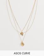 Asos Design Curve Multirow Necklace With Gardenia And Cupid Pendants In Gold - Gold