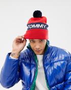 Tommy Jeans Rugby Stripe Beanie In Red - Blue