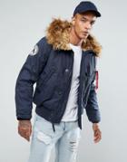 Alpha Industries Polar Parka Bomber Jacket Detachable Faux Fur In Black - Black