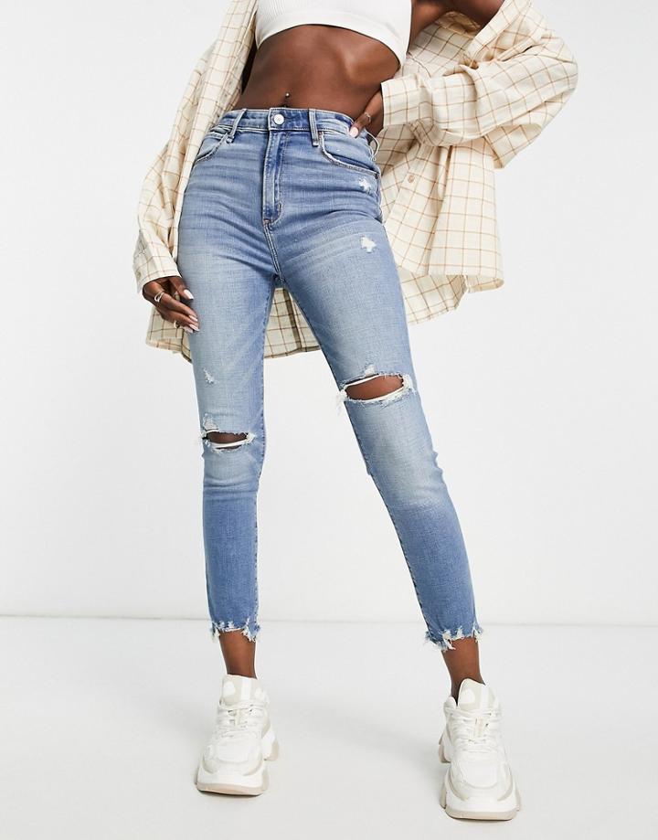 Abercrombie & Fitch Med/light Distressed Skinny Jeans In Light Destroy-blue