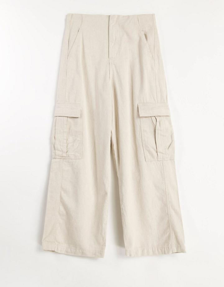 Stradivarius Cargo Detail Pants In Ecru-neutral