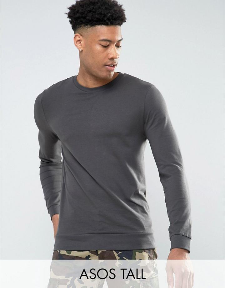 Asos Tall Lightweight Muscle Sweatshirt In Washed Black - Black