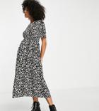 River Island Maternity Printed Smock Wrap Midi Dress In Black