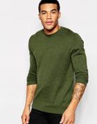 Asos Crew Neck Sweater In Cotton - Green