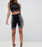 Starlet Embellished Front Legging Short In Black-multi
