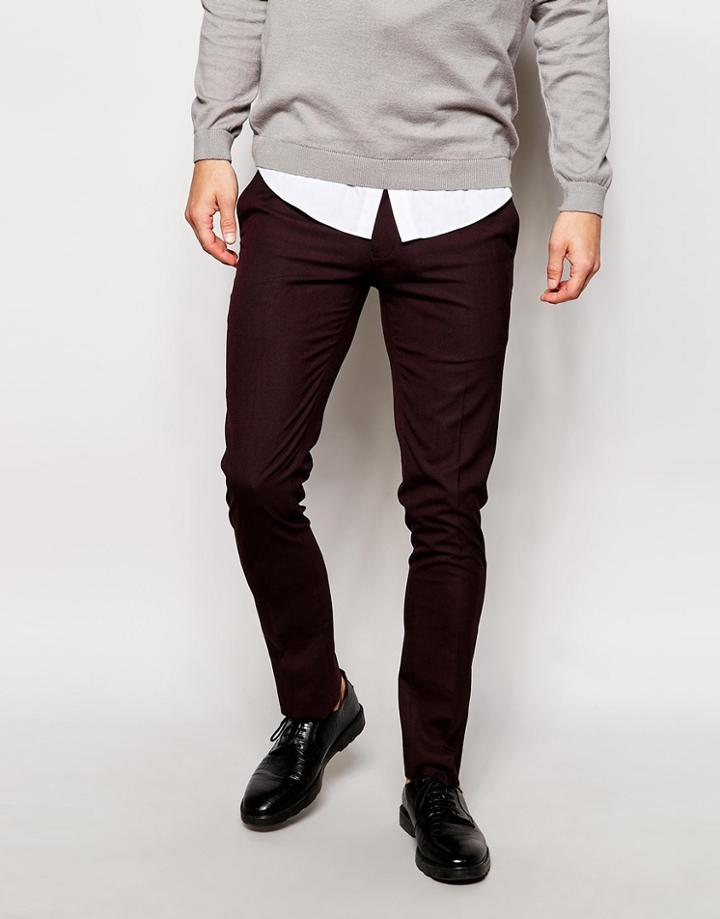 Asos Super Skinny Fit Smart Pants - Burgundy