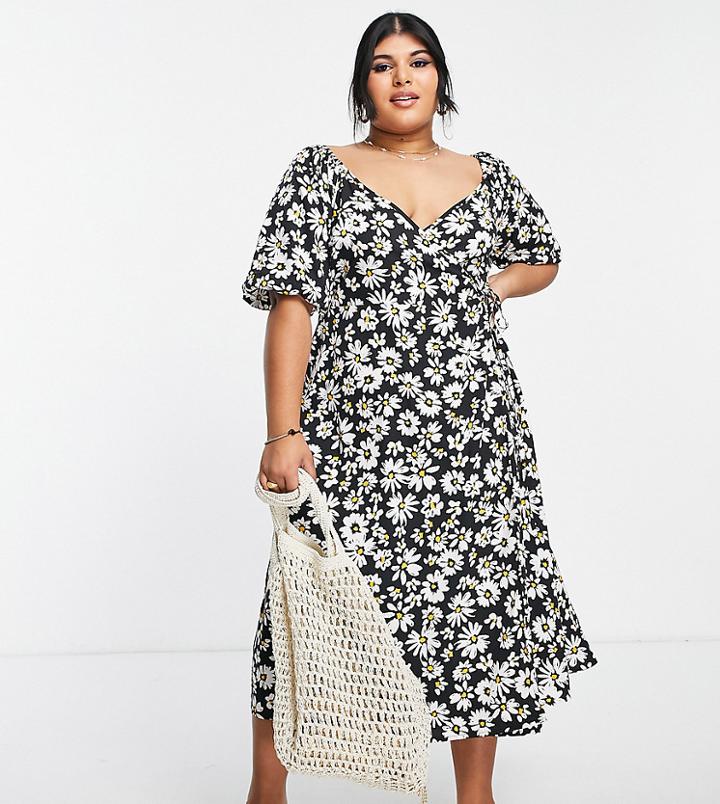 Influence Plus Wrap Midi Dress In Daisy Print-multi