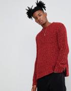 Asos Heavyweight Fisherman Rib Sweater In Burgundy - Red