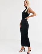 Asos Design High Neck Velvet Maxi Dress-black