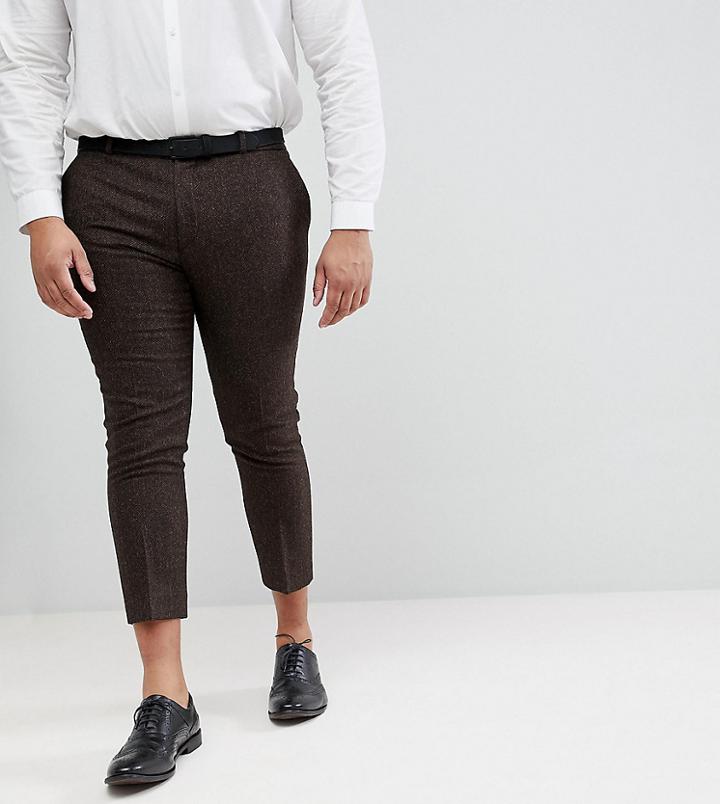 Heart & Dagger Plus Size Skinny Cropped Pants In Herringbone - Brown