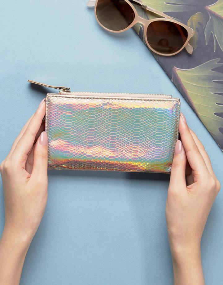 New Look Metallic Fold Over Purse - Gold