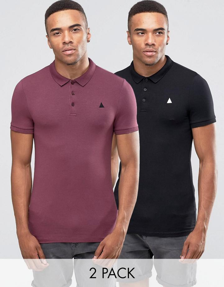 Asos 2 Pack Muscle Polo Shirt With Logo Conker/black - Multi