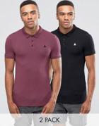 Asos 2 Pack Muscle Polo Shirt With Logo Conker/black - Multi
