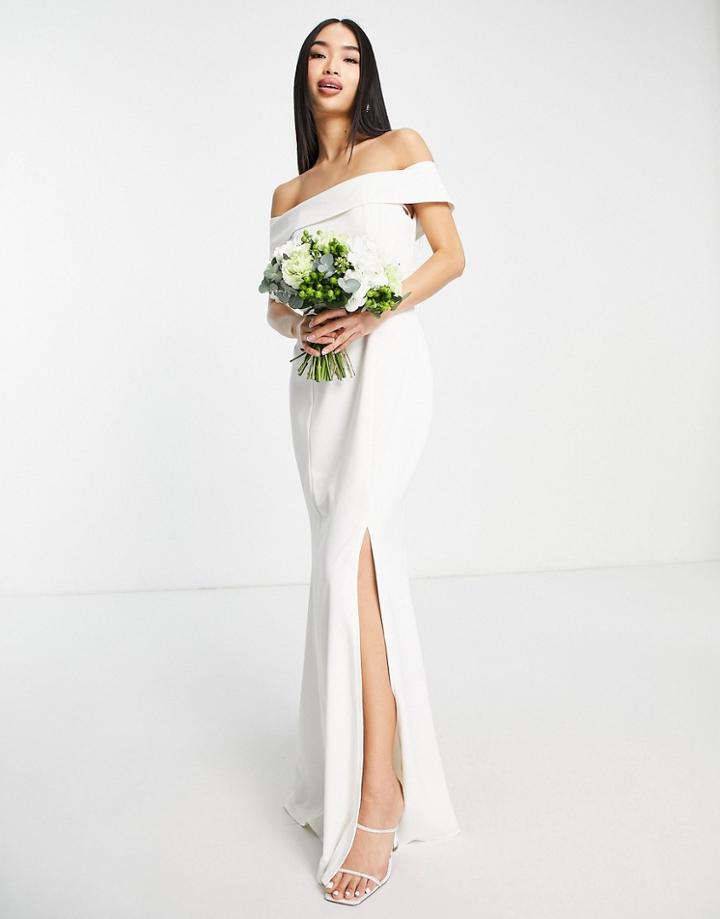 Little Mistress Bridal Off Shoulder Maxi Dress In Ivory-white