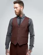 Asos Skinny Suit Waistcoat In Herringbone In Rust Wool Blend - Tan