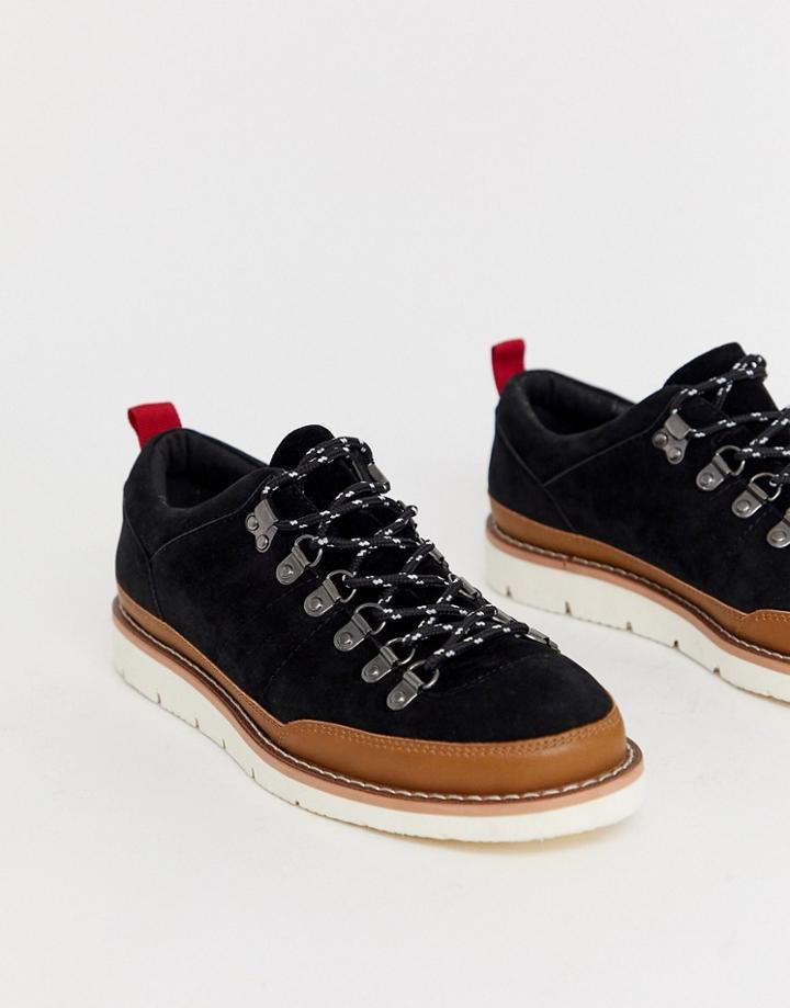 Asos Design Hiker Shoe In Black Faux Suede