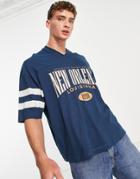 Asos Design Oversized T-shirt In Navy With Contrast Sleeve Panels & City Print