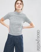 Asos Petite Knitted Tee With High Neck - Gray