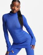 Public Desire Luxe Rib Flared Sleeve Longline Top In Bright Blue - Part Of A Set