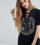 Reclaimed Vintage Inspired Ramones Band T-shirt With Lace Up Front - Black