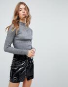 Bershka Ribbed Turtleneck Sweater - Gray