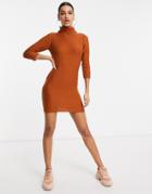Brave Soul Mny Turtle Neck Sweater Dress In Camel-brown
