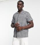 Asos Design Relaxed Camp Collar Gingham Plaid Shirt In Black & White