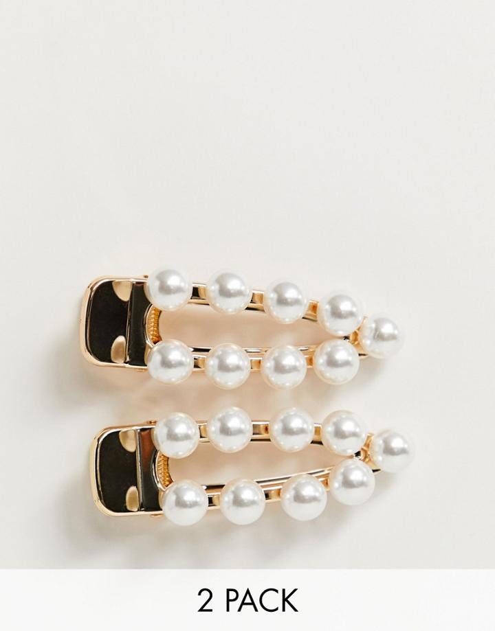 Asos Design Pack Of 2 Hair Clips In Oversized Triangle Shape In Pearl - Cream