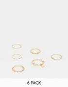 Asos Design Pack Of 6 Rings In Open Chain Design With Coin Charm In Gold - Gold