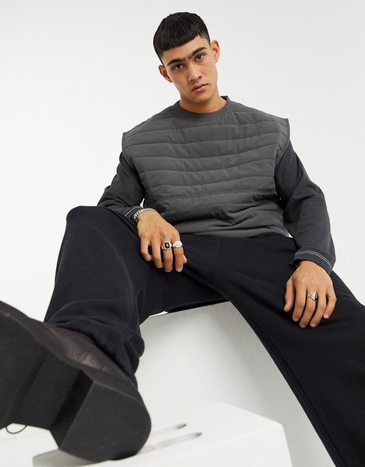 Asos Design Oversized Padded Vest With Drawstring Hem-grey