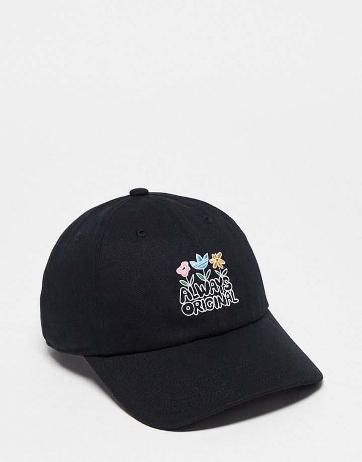 Adidas Originals 'always Original' Floral Baseball Cap In Black