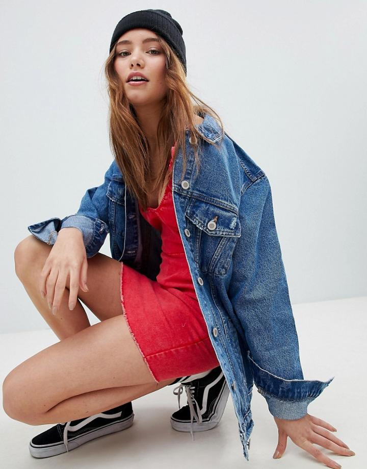 Bershka Oversize Denim Jacket In Blue - Blue