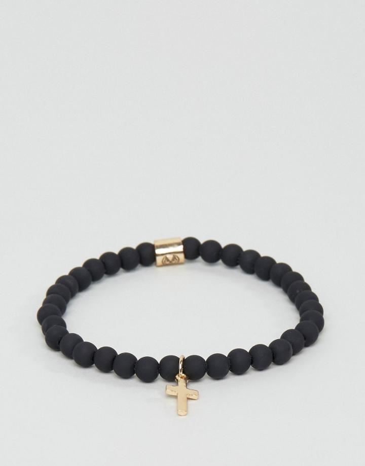 Chained & Able Slim Beaded Bracelet With Hanging Cross In Gold - Gold