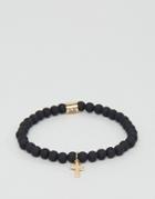 Chained & Able Slim Beaded Bracelet With Hanging Cross In Gold - Gold
