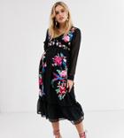 Asos Design Maternity Embroidered Skater Midi Dress With Lace Trims And Pephem