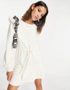 Topshop Broderie Trim Sweatshirt In Ecru-grey