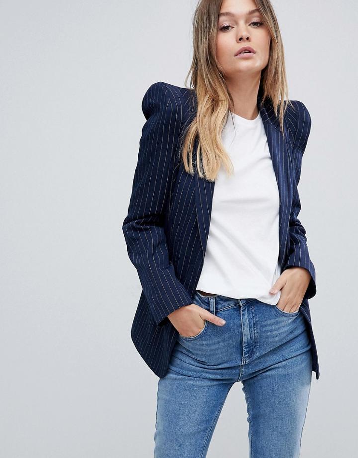 Asos Tailored Pinstripe Blazer With Shark Shoulder - Multi